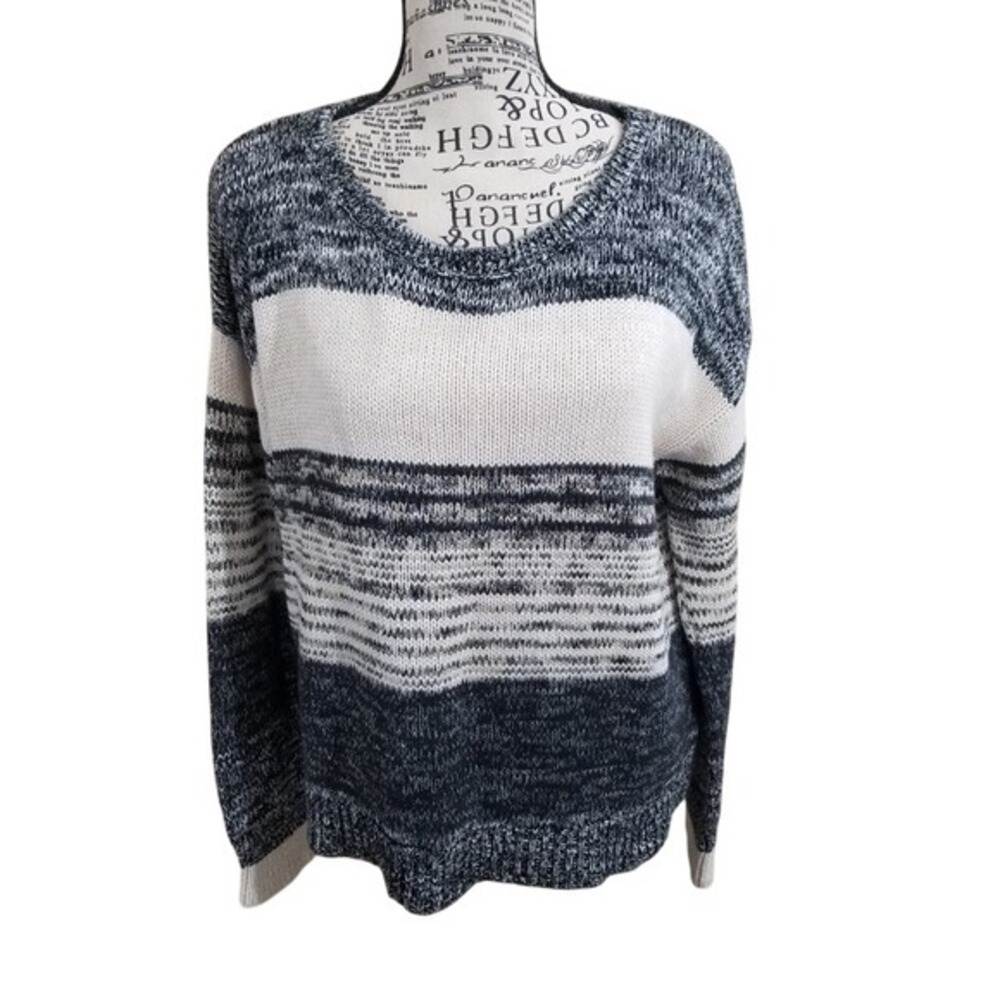 Gap For Good Womens Black White Striped Marled Knit Cotton Sweater Size L
